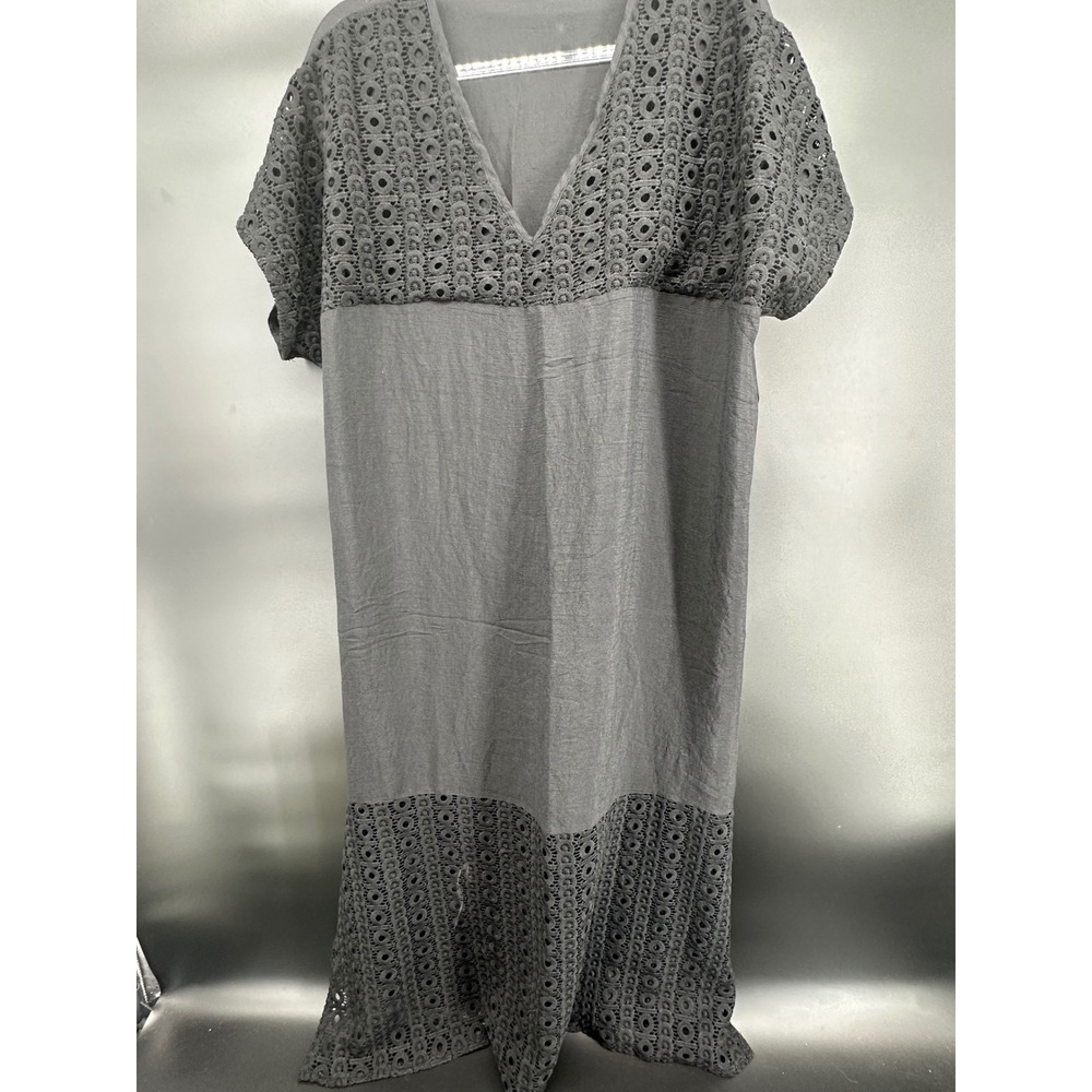Black Crochet Lace Trim Swim Cover-Up Dress | One Size | Boho Beach